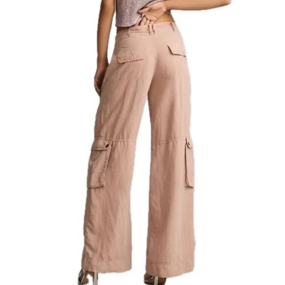 Anthropologie Pilcro Linen Blend High Waisted Wide Leg Utility Silky Cargo Pants - Picture 10 of 13